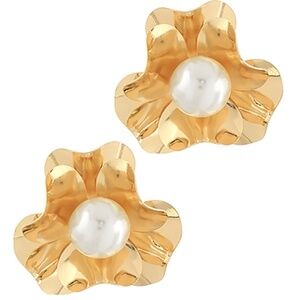 Pearl & Stamping Flower Earrings